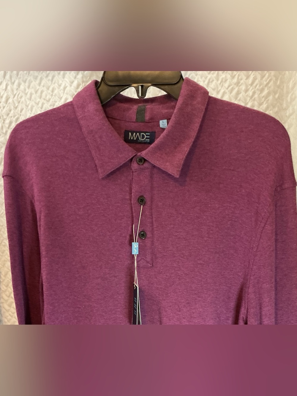 MADE by Cam Newton Men’s Long Sleeve Polo Shirt Pomegranate Heather Large – NWT